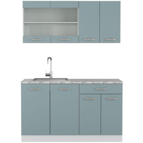 Cuisine R-Line, Bleu-gris, 140 cm , PT Marbre, Vicco