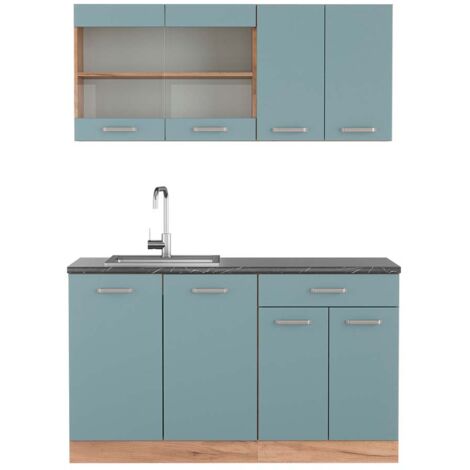Cuisine R-Line, Bleu-gris/chêne doré, 140 cm , PT Anthracite, Vicco