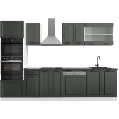 Cuisine R-Line, Anthracite maison de campagne/blanc, 300 cm avec armoire haute, PT Anthracite, Vicco