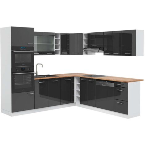 Cuisine en angle R-Line, Anthracite brillant/blanc, 237 x 247 cm , PT Chêne, Vicco