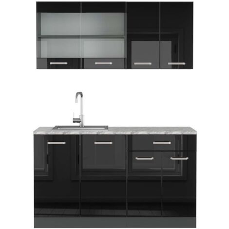 Cuisine R-Line, Noir brillant/Anthracite, 140 cm , PT Marbre, Vicco