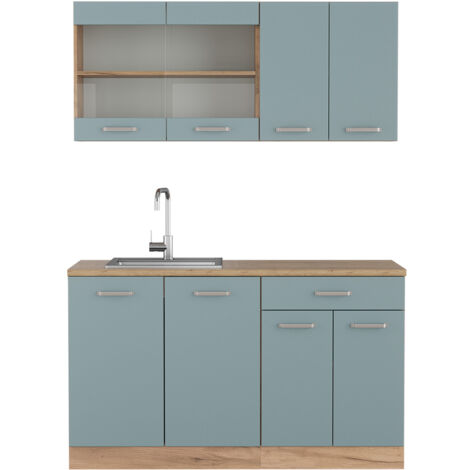 Cuisine R-Line, Bleu-gris/chêne doré, 140 cm , PT Chêne, Vicco