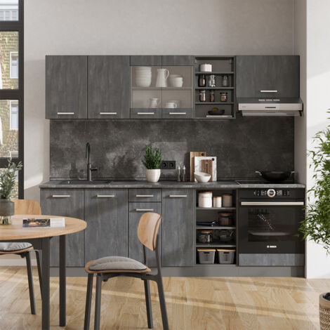 Cuisine Intégrée Vicco Raul – 240 Cm, Gris élégant, Moderne, Neuve Sous Emballage
