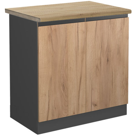 Meuble bas sous-évier R-Line, Chêne de force doré, 80 cm , PT Chêne, Vicco