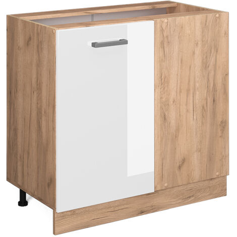 Meuble d'angle R-Line, Blanc Haute brillance, 86 cm sans plan de travail, Vicco