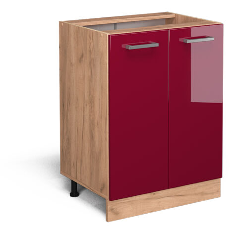 Meuble bas de cuisine R-Line, Rouge brillant, 60cm sans PT, Vicco (1/5)