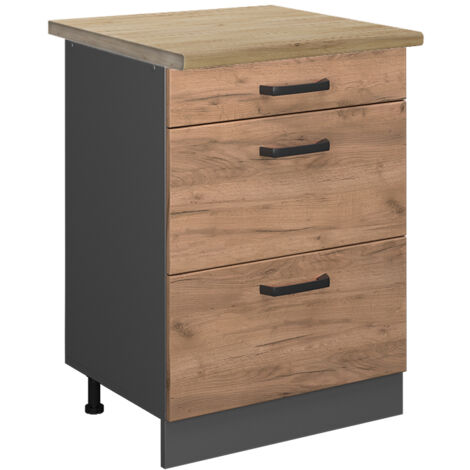 Meuble cuisine R-Line, Chêne de force doré, 60 cm avec tiroirs, PT Chêne, Vicco