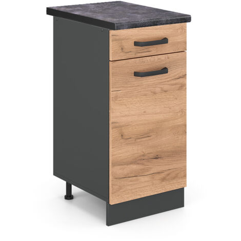 Meuble cuisine R-Line, Chêne de force doré, 40 cm , PT Anthracite, Vicco