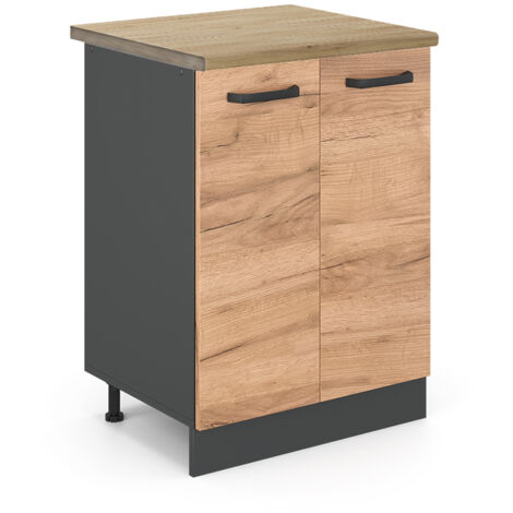 Meuble bas de cuisine R-Line, Chêne de force doré, 60 cm , PT Chêne, Vicco