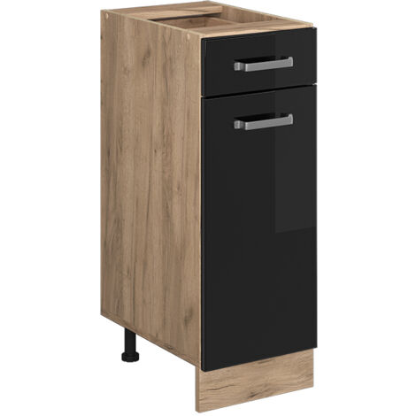 Meuble cuisine R-Line, Noir Haute brillance, 30 cm sans plan de travail, Vicco