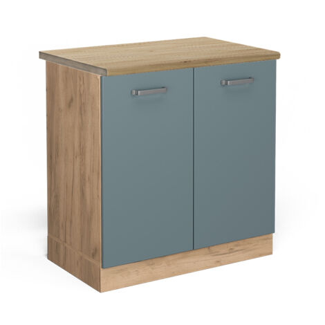 Meuble bas sous-évier R-Line, Bleu-gris, 80 cm , PT Chêne, Vicco