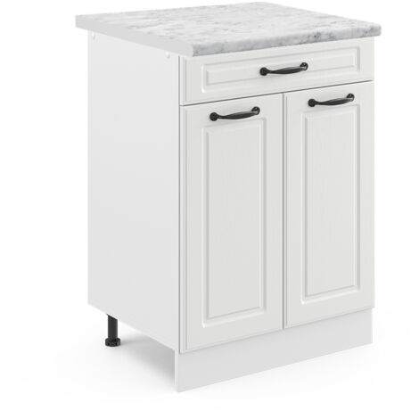 Meuble cuisine R-Line, Blanc campagne, 60 cm avec tiroir, PT Marbre, Vicco