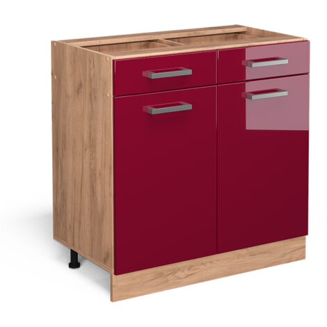 Meuble cuisine R-Line, Rouge brillant, 80cm sans PT, Vicco (1/5)