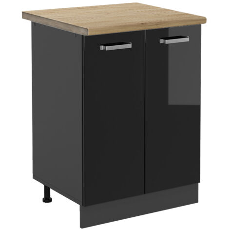 Meuble bas de cuisine R-Line, Noir Haute brillance, 60 cm , PT Chêne, Vicco
