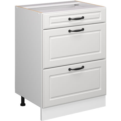Meuble cuisine R-Line, Blanc campagne, 60 cm avec tiroirs, sans plan de travail, Vicco