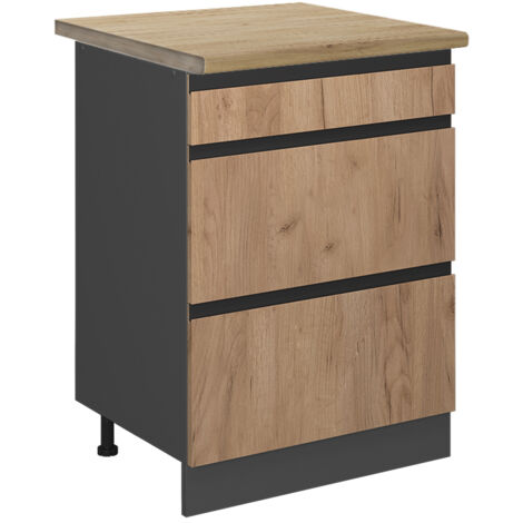 Meuble cuisine R-Line, Chêne de force doré, 60 cm avec tiroirs, PT Chêne, Vicco
