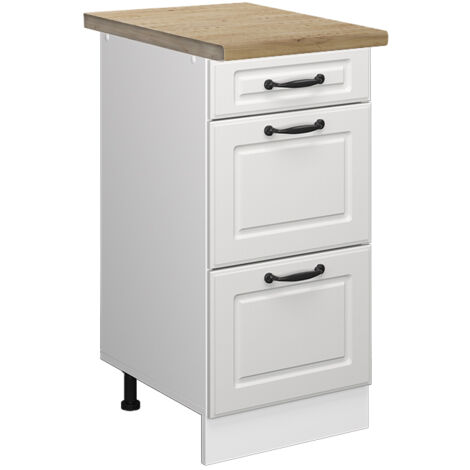 Meuble cuisine R-Line, Blanc campagne, 40 cm avec tiroirs, PT Chêne, Vicco