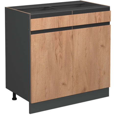 Meuble cuisine R-Line, Chêne de force doré, 80 cm J-Shape, sans plan de travail, Vicco