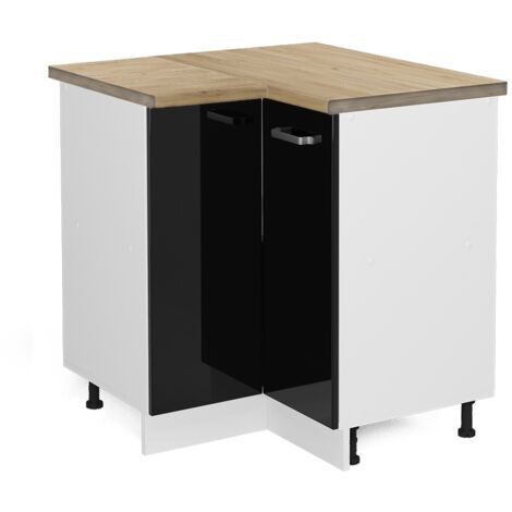 Meuble d'angle R-Line, Noir Haute brillance, 75.6 cm , PT Chêne, Vicco (1/5)