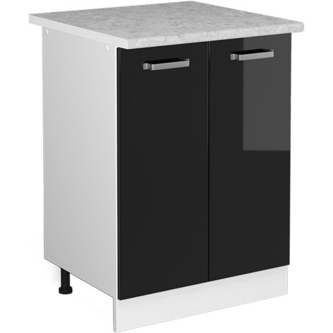 Meuble bas de cuisine R-Line, Noir Haute brillance, 60 cm , PT Marbre, Vicco (1/5)