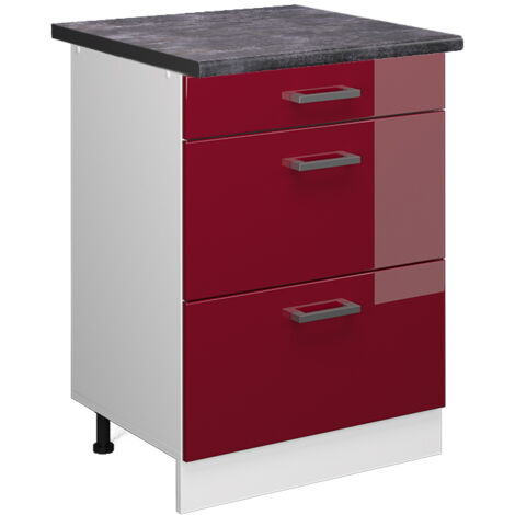 Meuble cuisine R-Line, Rouge brillant, 60cm avec tiroirs, PT Anthracite, Vicco