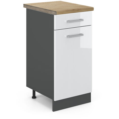 Meuble cuisine R-Line, Blanc Haute brillance, 40 cm , PT Chêne, Vicco