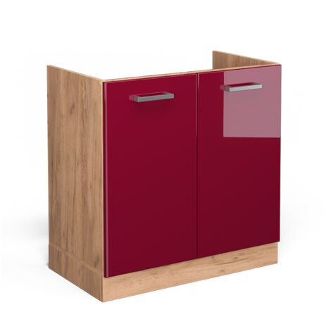 Meuble bas sous-évier R-Line, Rouge brillant, 80cm sans PT, Vicco (1/5)