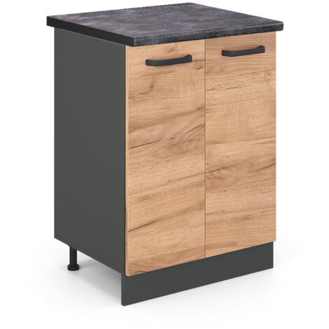 Meuble bas de cuisine R-Line, Chêne de force doré, 60 cm , PT Anthracite, Vicco