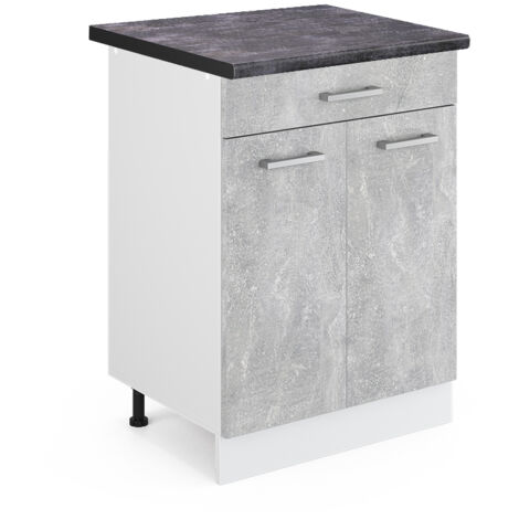 Meuble cuisine R-Line, Béton, 60 cm avec tiroir, PT Anthracite, Vicco