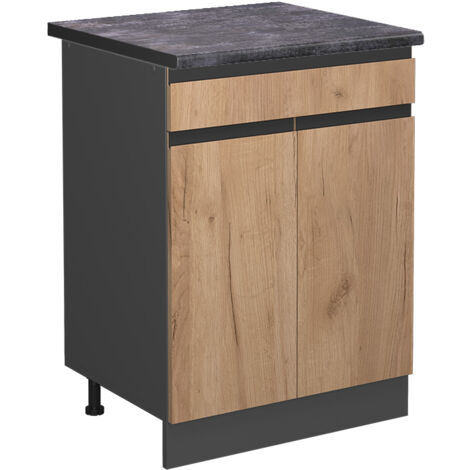 Meuble de cuisine avec tiroir R-Line, Chêne de force doré, 60cm , AP Anthracite, Vicco