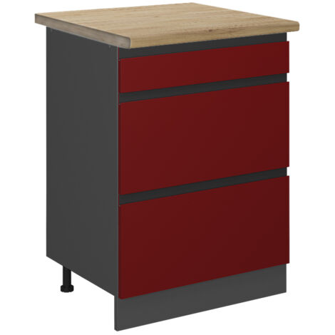 Meuble cuisine R-Line, Rouge, 60 cm avec tiroirs, PT Chêne, Vicco