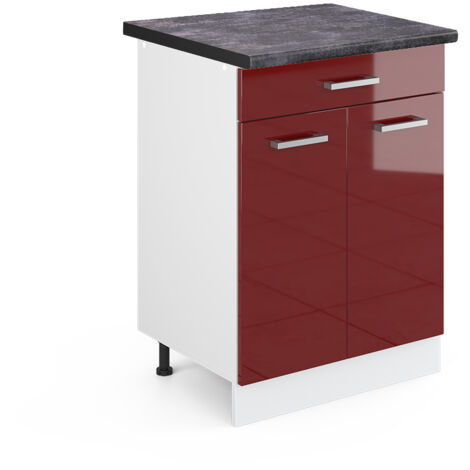 Meuble cuisine R-Line, Rouge brillant, 60cm avec tiroir, PT Anthracite, Vicco