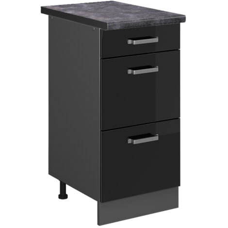 Meuble cuisine R-Line, Noir Haute brillance, 40 cm avec tiroirs, PT Anthracite, Vicco