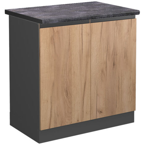 Meuble bas sous-évier R-Line, Chêne de force doré, 80 cm , PT Anthracite, Vicco