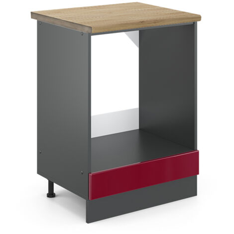 Meuble pour four R-Line, Rouge brillant, 60cm , PT Chêne, Vicco
