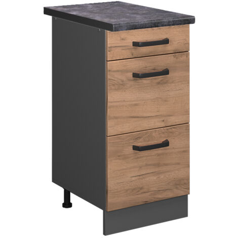 Meuble cuisine R-Line, Chêne de force doré, 40 cm avec tiroirs, PT Anthracite, Vicco