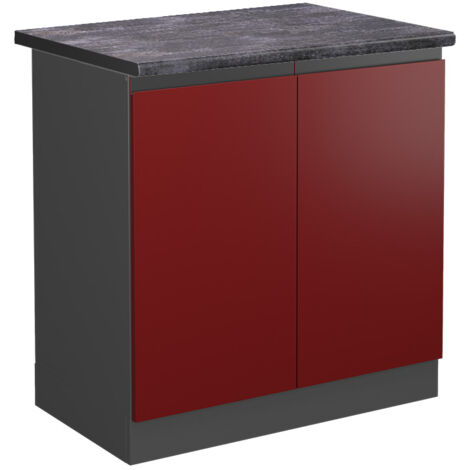 Meuble bas sous-évier R-Line, Rouge, 80 cm , PT Anthracite, Vicco