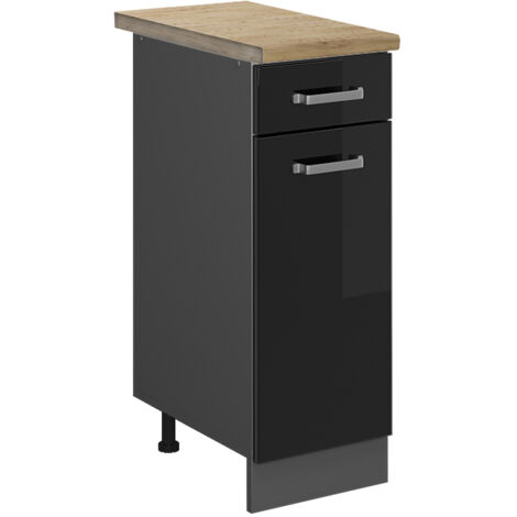 Meuble cuisine R-Line, Noir Haute brillance, 30 cm , PT Chêne, Vicco