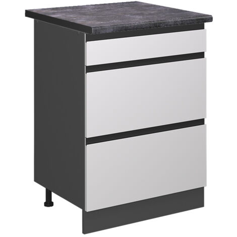 Meuble cuisine R-Line, Blanc, 60 cm avec tiroirs, PT Anthracite, Vicco