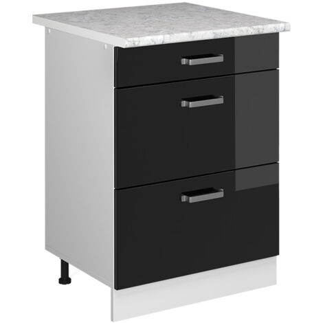 Meuble cuisine R-Line, Noir Haute brillance, 60 cm avec tiroirs, PT Marbre, Vicco (1/5)