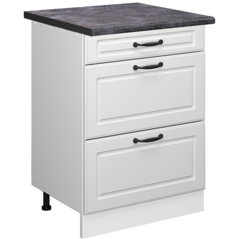 Meuble cuisine R-Line, Blanc campagne, 60 cm avec tiroirs, PT Anthracite, Vicco