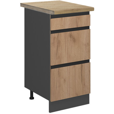 Meuble cuisine R-Line, Chêne de force doré, 40 cm avec tiroirs, PT Chêne, Vicco