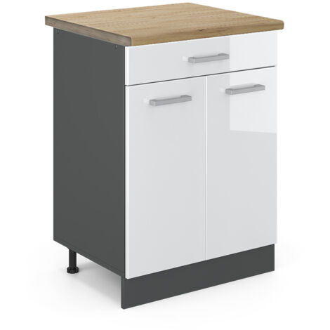Meuble cuisine R-Line, Blanc Haute brillance, 80 cm , PT Chêne, Vicco