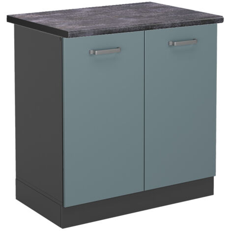 Meuble bas sous-évier R-Line, Bleu-gris, 80 cm , PT Anthracite, Vicco