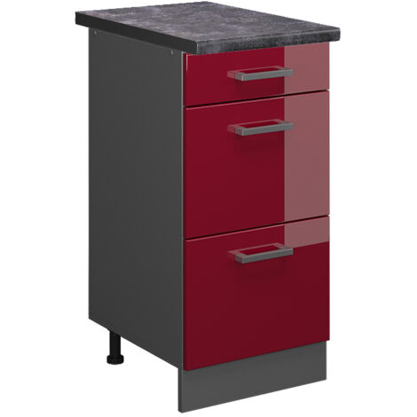 Meuble cuisine R-Line, Rouge brillant, 40cm avec tiroirs, PT Anthracite, Vicco