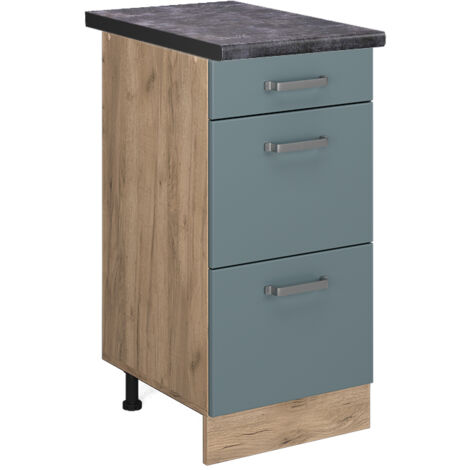 Meuble cuisine R-Line, Bleu-gris, 40 cm avec tiroirs, PT Anthracite, Vicco (1/5)