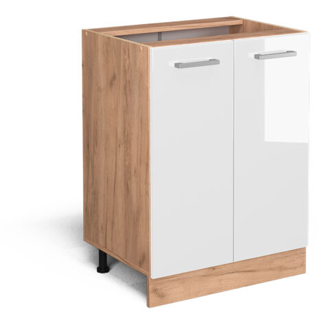 Meuble bas de cuisine R-Line, Blanc Haute brillance, 60 cm sans plan de travail, Vicco