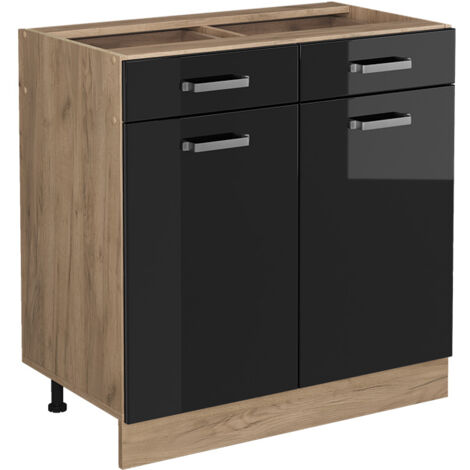 Meuble cuisine R-Line, Noir Haute brillance, 80 cm sans plan de travail, Vicco