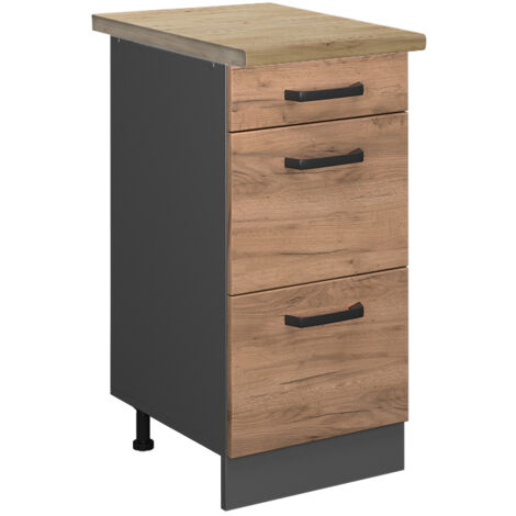 Meuble cuisine R-Line, Chêne de force doré, 40 cm avec tiroirs, PT Chêne, Vicco