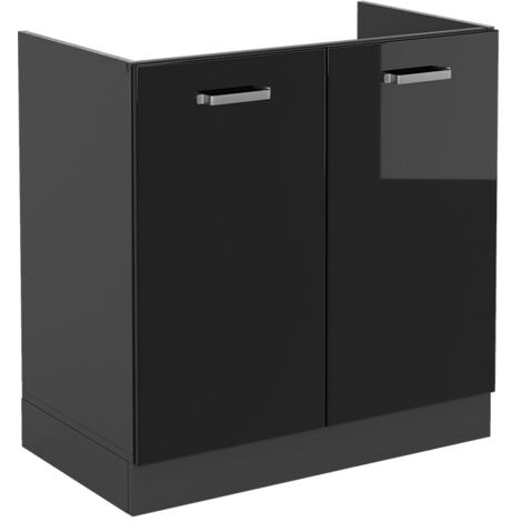 Meuble bas sous-évier R-Line, Noir Haute brillance, 80 cm sans plan de travail, Vicco